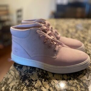Light pink Timberland high top shoes, women’s size 8 .